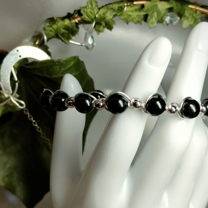 Collier sur mesure 3 rang Onyx Noire et blanche - courage et confiance 