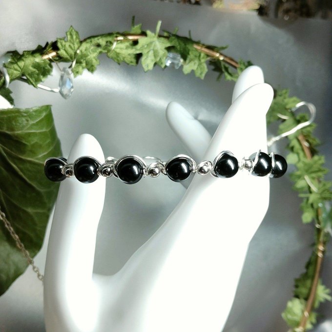 Collier sur mesure 3 rang Onyx Noire et blanche - courage et confiance 