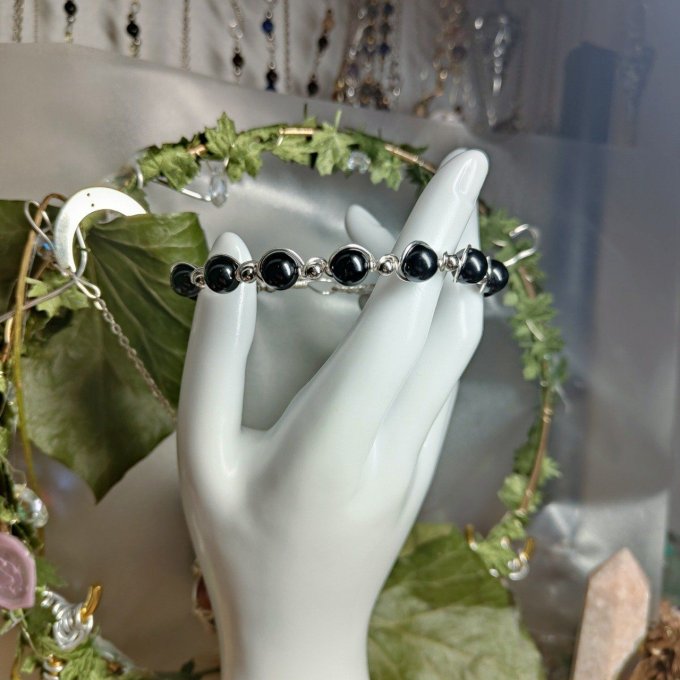 Collier sur mesure 3 rang Onyx Noire et blanche - courage et confiance 
