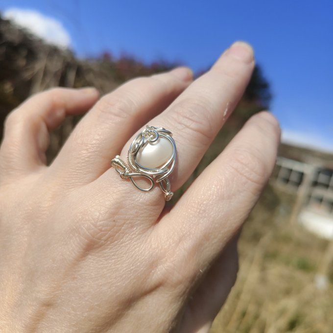 Bague Pierre de lune blanche ,✨ hecatolite - ajustable 