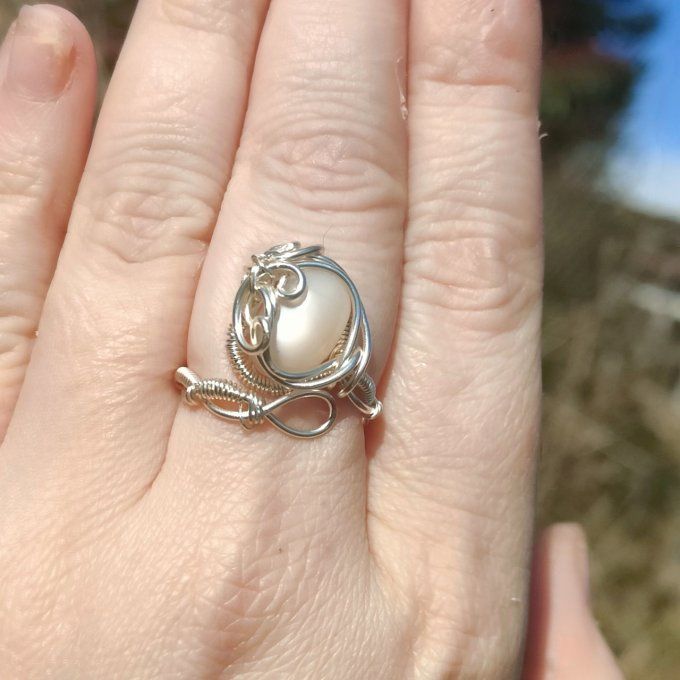 Bague Pierre de lune blanche ,✨ hecatolite - ajustable 