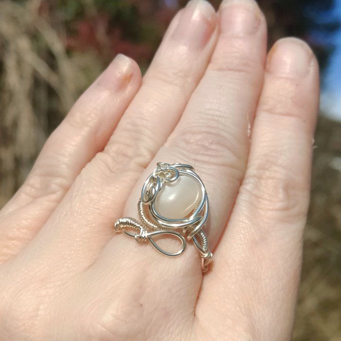 Bague Pierre de lune blanche ,✨ hecatolite - ajustable 