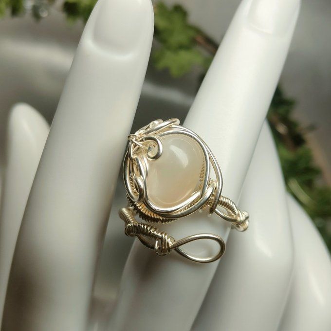 Bague Pierre de lune blanche ,✨ hecatolite - ajustable 