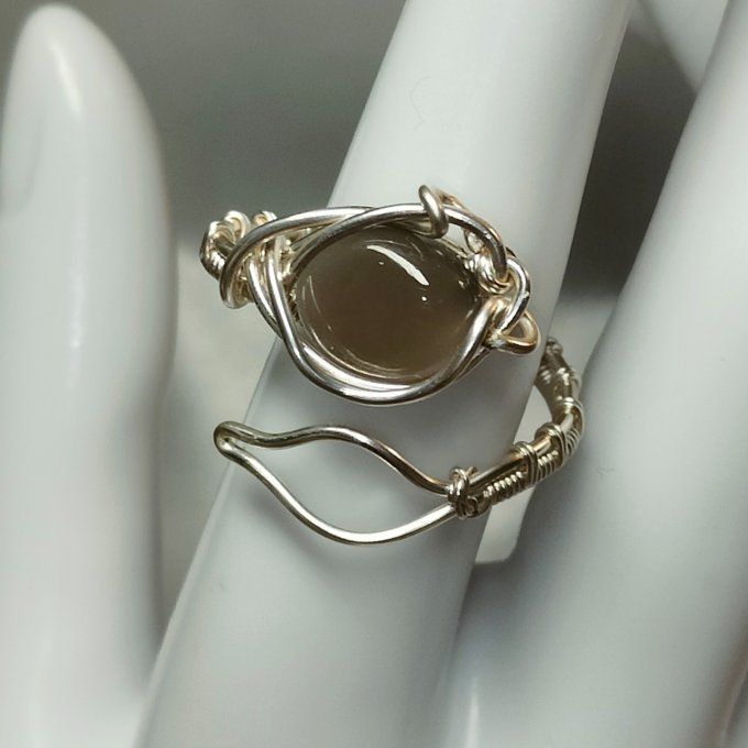 Bague Pierre de lune Noire - hecatolite - ajustable 
