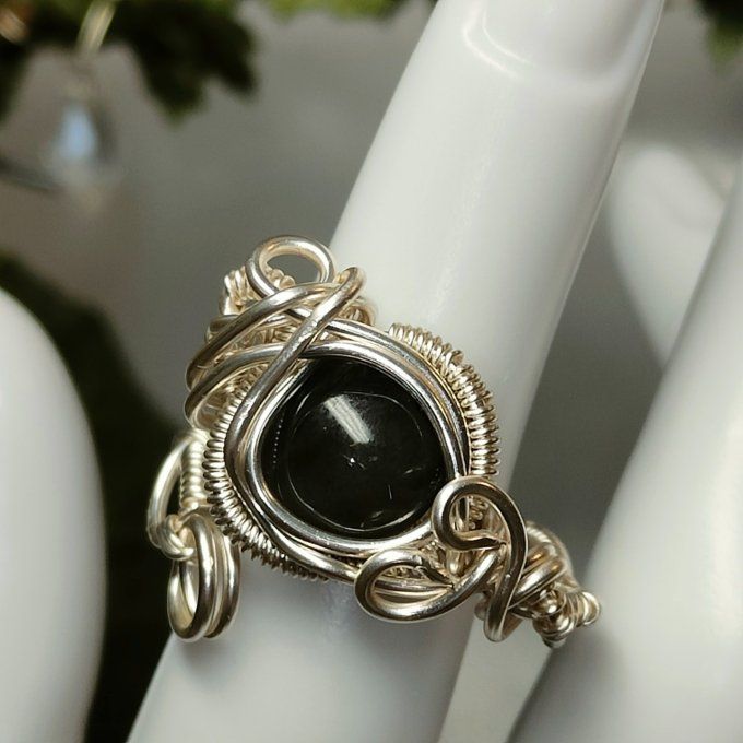 Bague scapolite noire -chrysobéryl- 