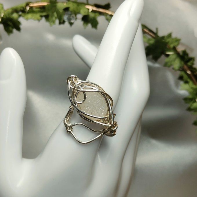 Bague agate druzy blanche 