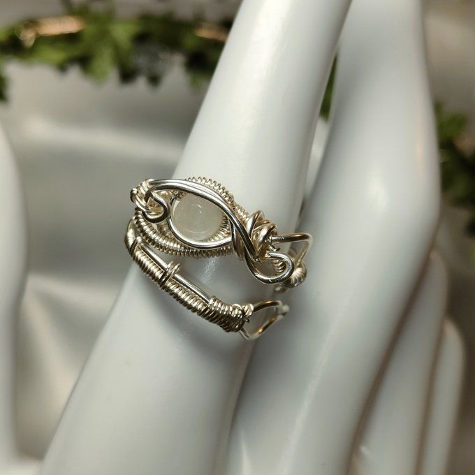 Bague péristérite :pierre de lune 