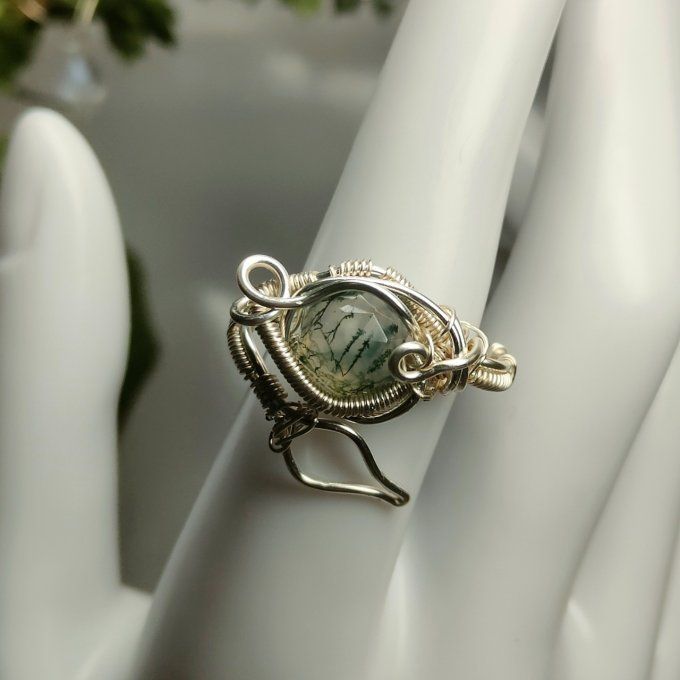 Bague agate mousse facetté 