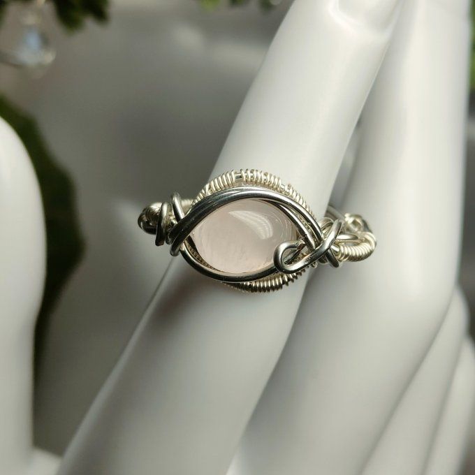 Bague Quartz rose - Courrone -ajustable 
