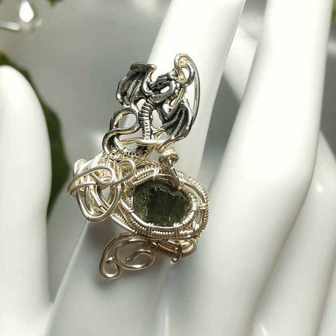 Bague Dragon de coeur - promo✨Tourmaline verte ( verdelite) ajustable 
