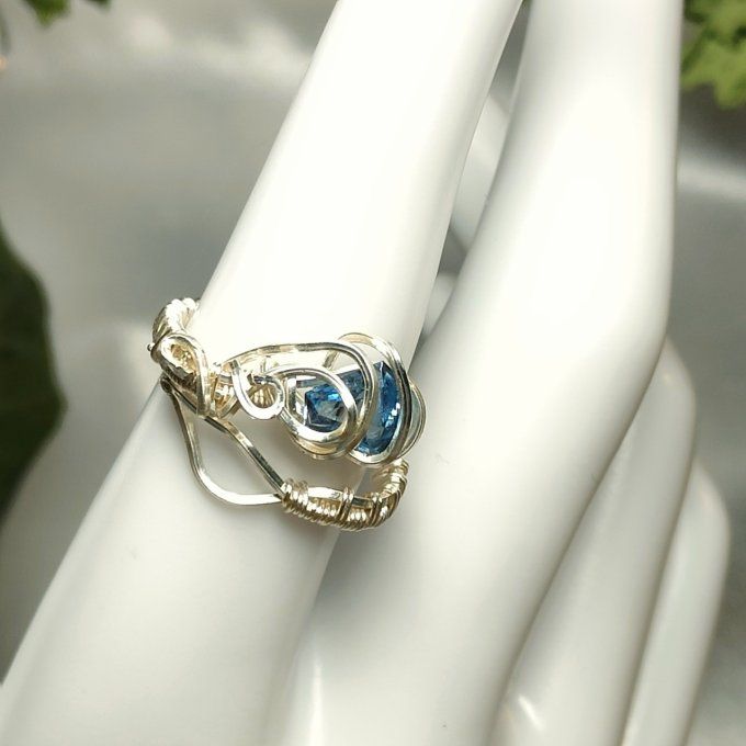 bague zircon bleu-ajustable