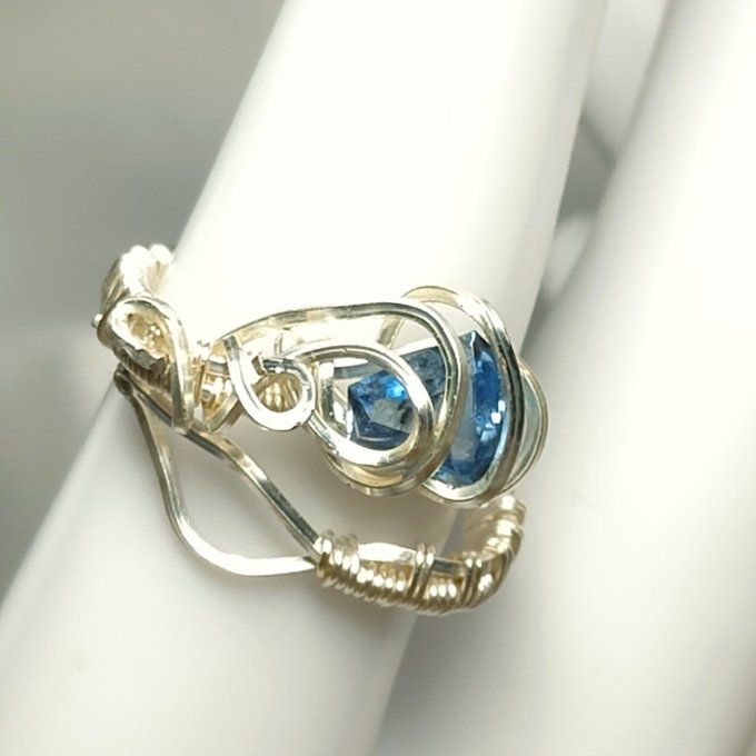 bague zircon bleu-ajustable