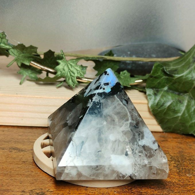 Pyramide péristerite tourmaliné 4,5*4,5/pierre de lune bleu