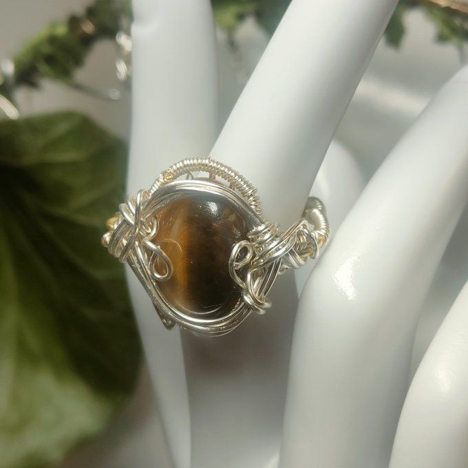 0eil de tigre gemme - Bague courrone ovale-ajustable