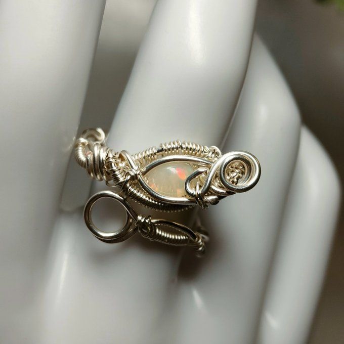 Bague opale wello sertie -ajustable