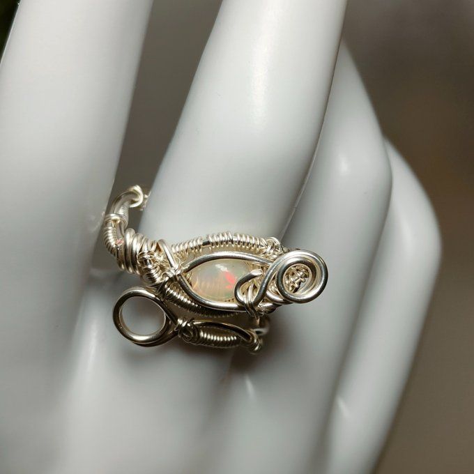 Bague opale wello sertie -ajustable