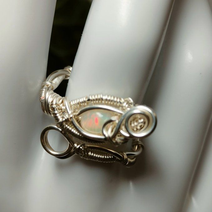Bague opale wello sertie -ajustable