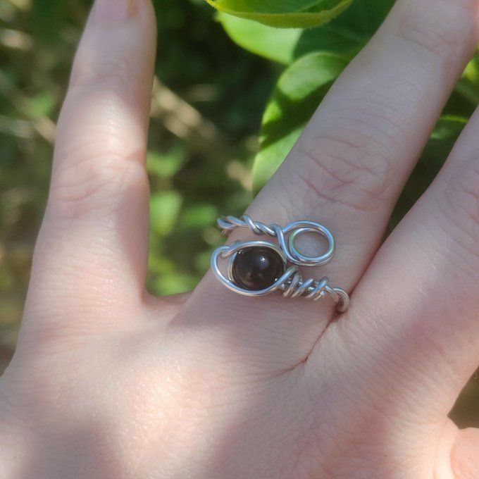 Bague torsadé obsidienne noire