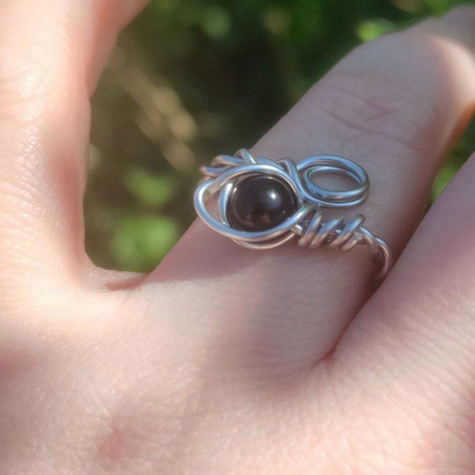 Bague torsadé obsidienne noire