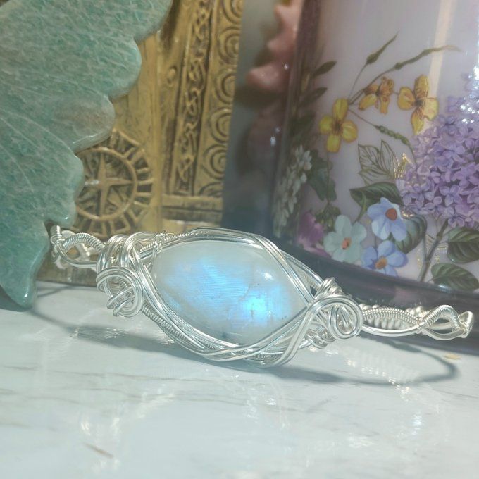 Bracelet torsade ✨Péristérite -pierre de lune 