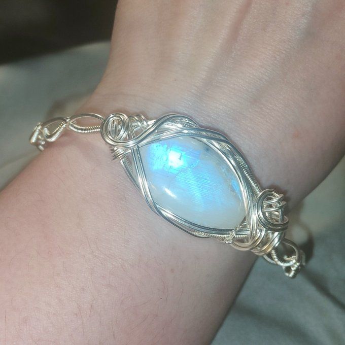 Bracelet torsade ✨Péristérite -pierre de lune 