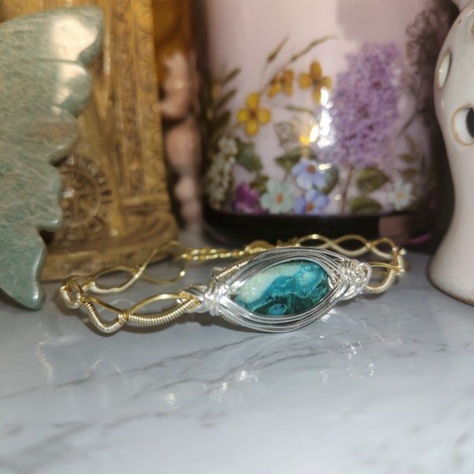 Bracelet torsade ✨ Chrysocolle Malachite : Paix, Guérison et Protection ✨ 