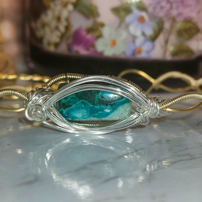 Bracelet torsade ✨ Chrysocolle Malachite : Paix, Guérison et Protection ✨ 