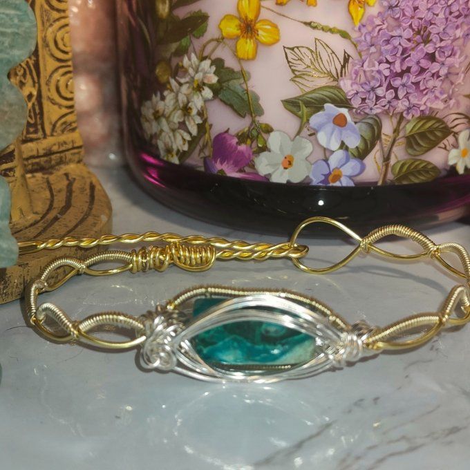 Bracelet torsade ✨ Chrysocolle Malachite : Paix, Guérison et Protection ✨ 