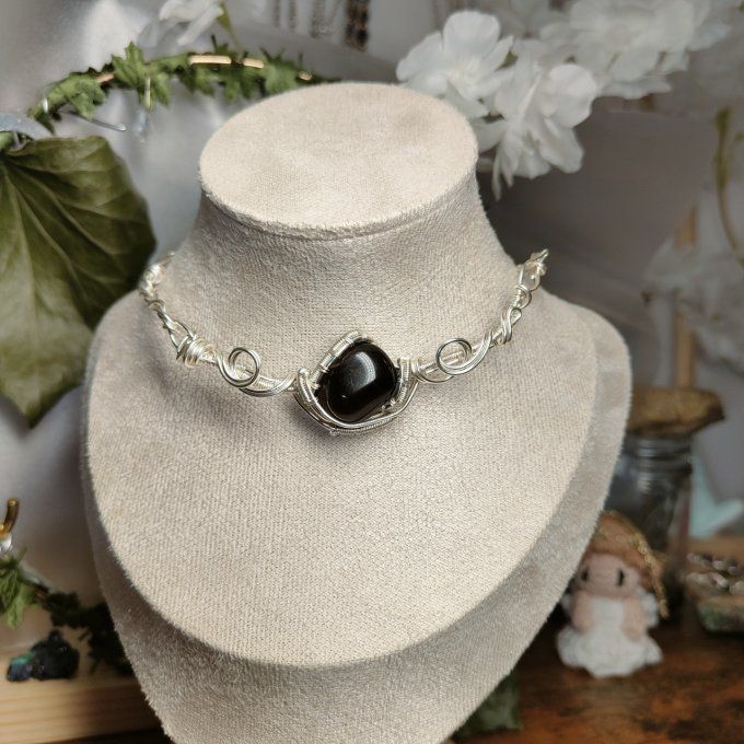 Collier Charms obsidienne Larme d'apache : pierre du voile