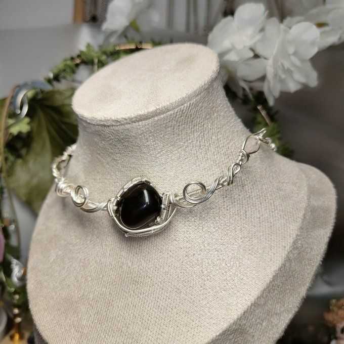 Collier Charms obsidienne Larme d'apache : pierre du voile