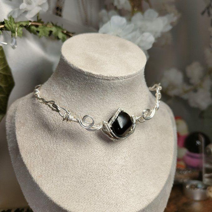 Collier Charms obsidienne Larme d'apache : pierre du voile