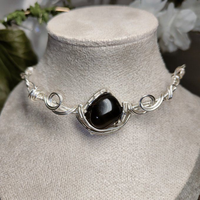 Collier Charms obsidienne Larme d'apache : pierre du voile