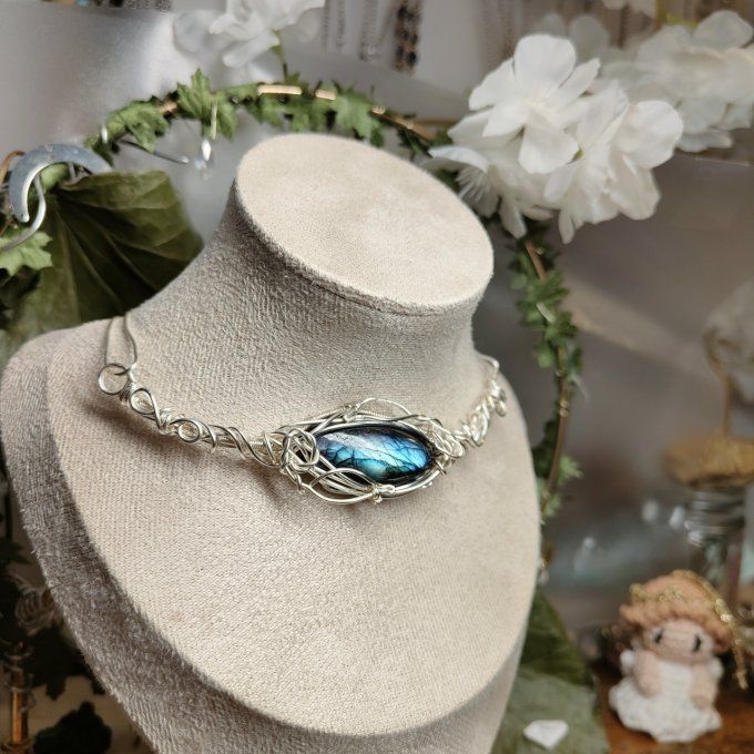 Colliers Charms labradorite bleu  Noir