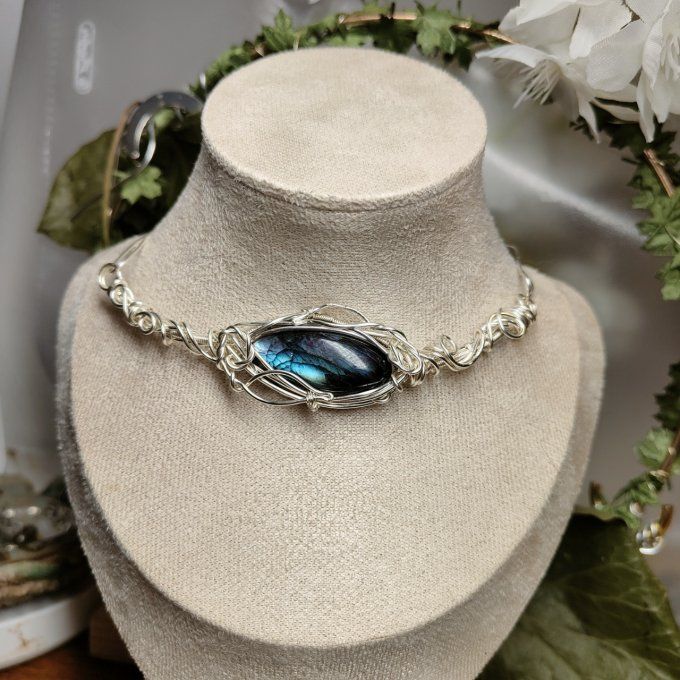 Colliers Charms labradorite bleu  Noir