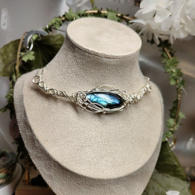 Colliers Charms labradorite bleu  Noir
