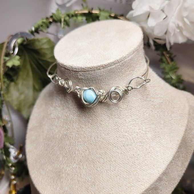 Collier Charms  Larimar :pierre de l'eau 