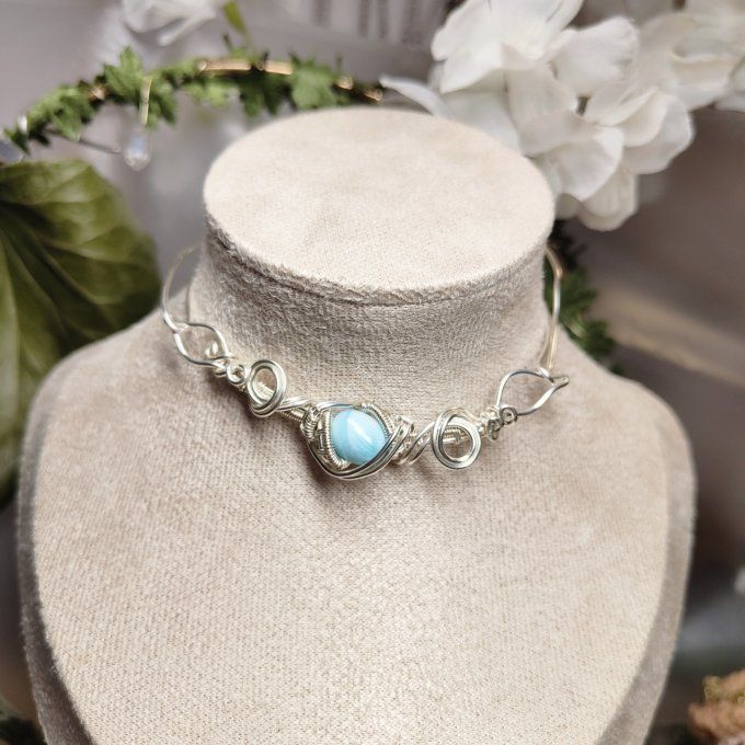 Collier Charms  Larimar :pierre de l'eau 