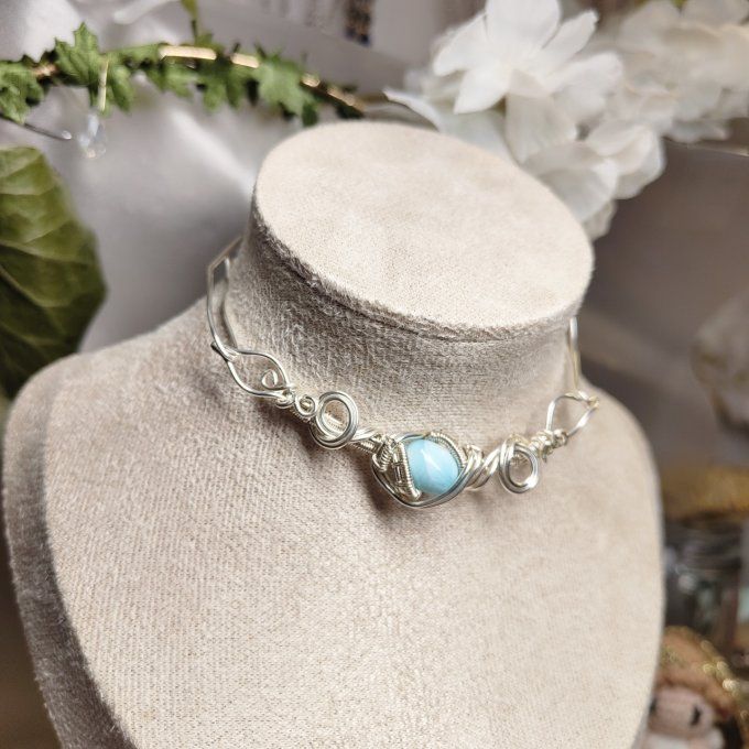 Collier Charms  Larimar :pierre de l'eau 