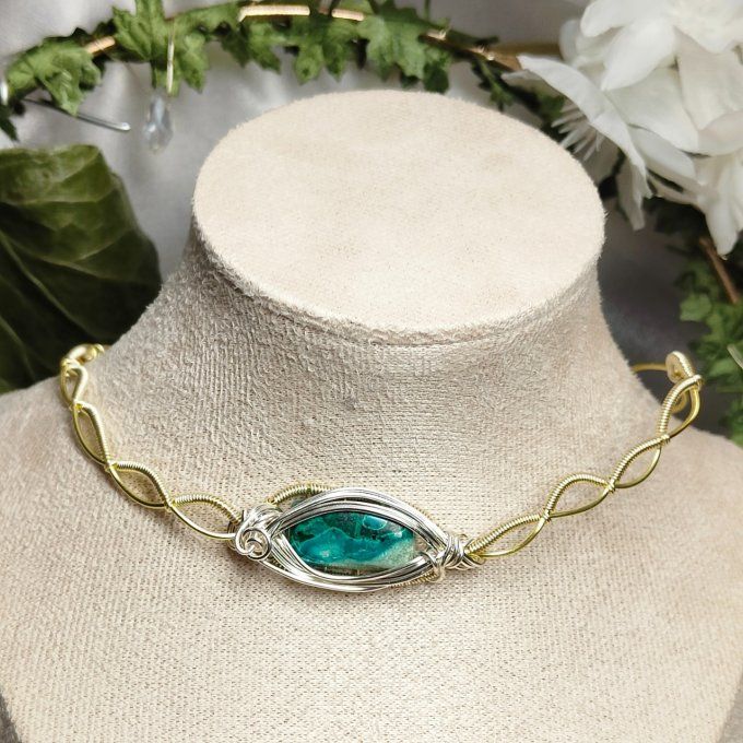 Bracelet torsade ✨ Chrysocolle Malachite : Paix, Guérison et Protection ✨ 