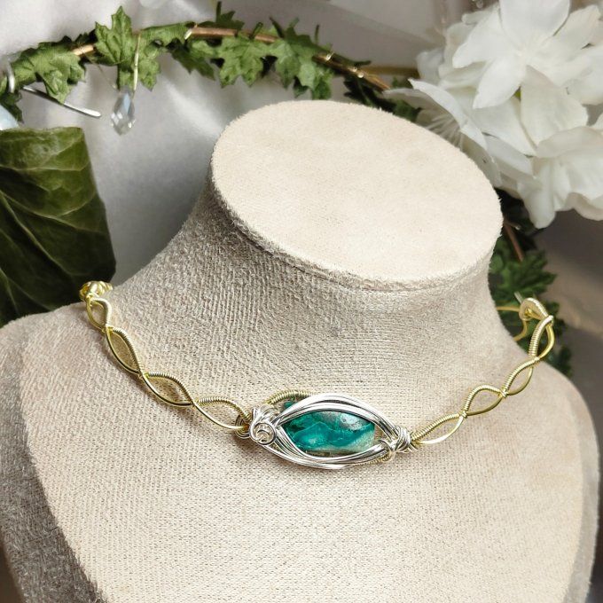 Bracelet torsade ✨ Chrysocolle Malachite : Paix, Guérison et Protection ✨ 