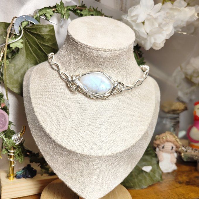Bracelet torsade ✨Péristérite -pierre de lune 