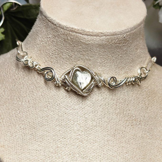 Collier Charms mica doré , pierre d'or 