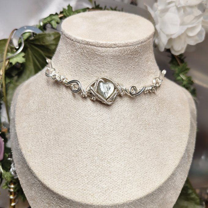 Collier Charms mica doré , pierre d'or 