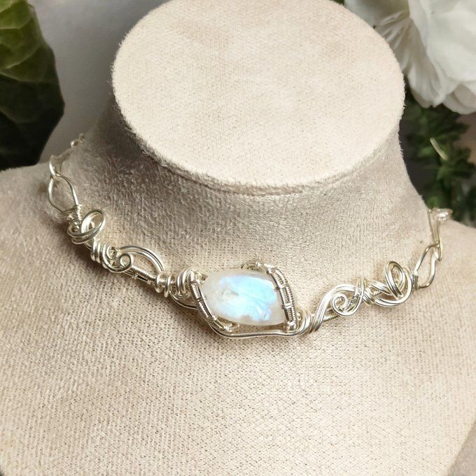 collier Charms pierre de lune (péristérite) : la pierre de lune arc en ciel