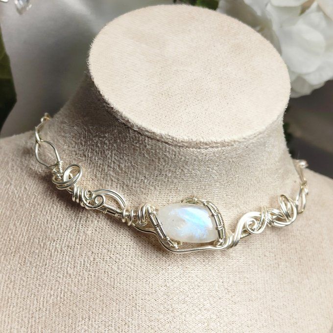 collier Charms pierre de lune (péristérite) : la pierre de lune arc en ciel