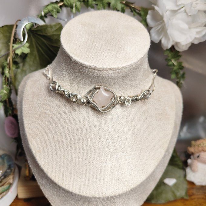 collier Charms Quartz rose étoile pierre de l'amour