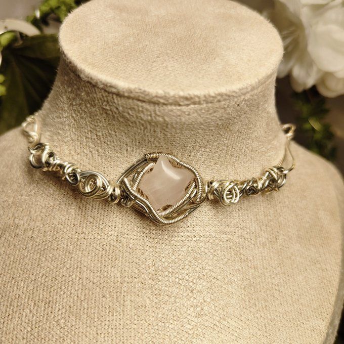 collier Charms Quartz rose étoile pierre de l'amour