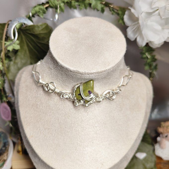 Collier Charms Atlantisite (stichtite sur serpentine) pierre d'harmonie