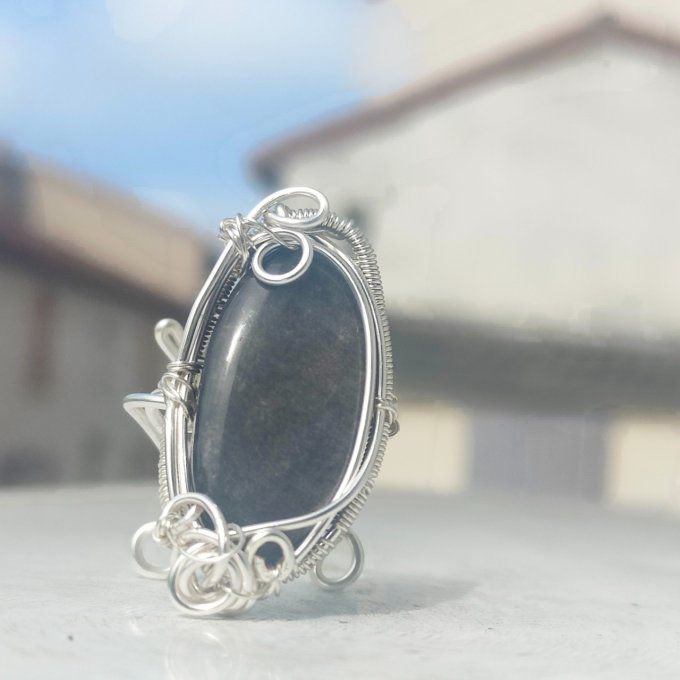 Bague obsidienne argenté ✨Sheen