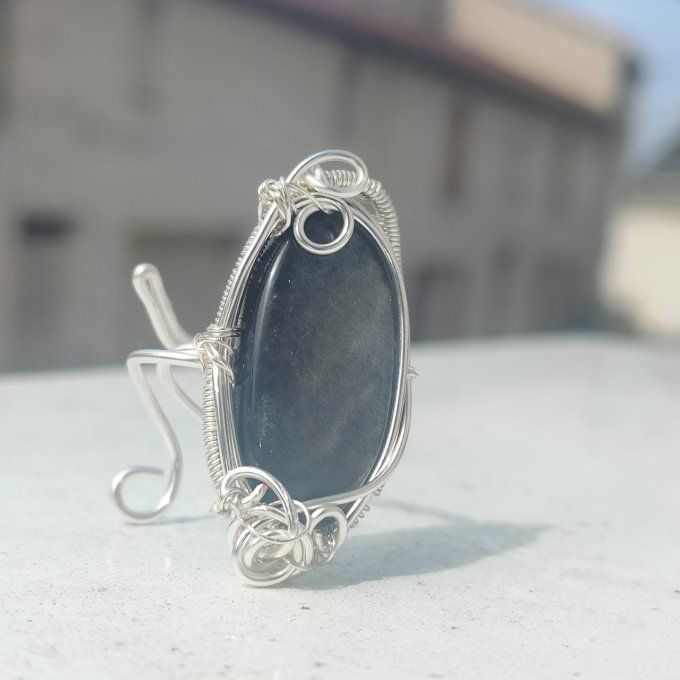 Bague obsidienne argenté ✨Sheen